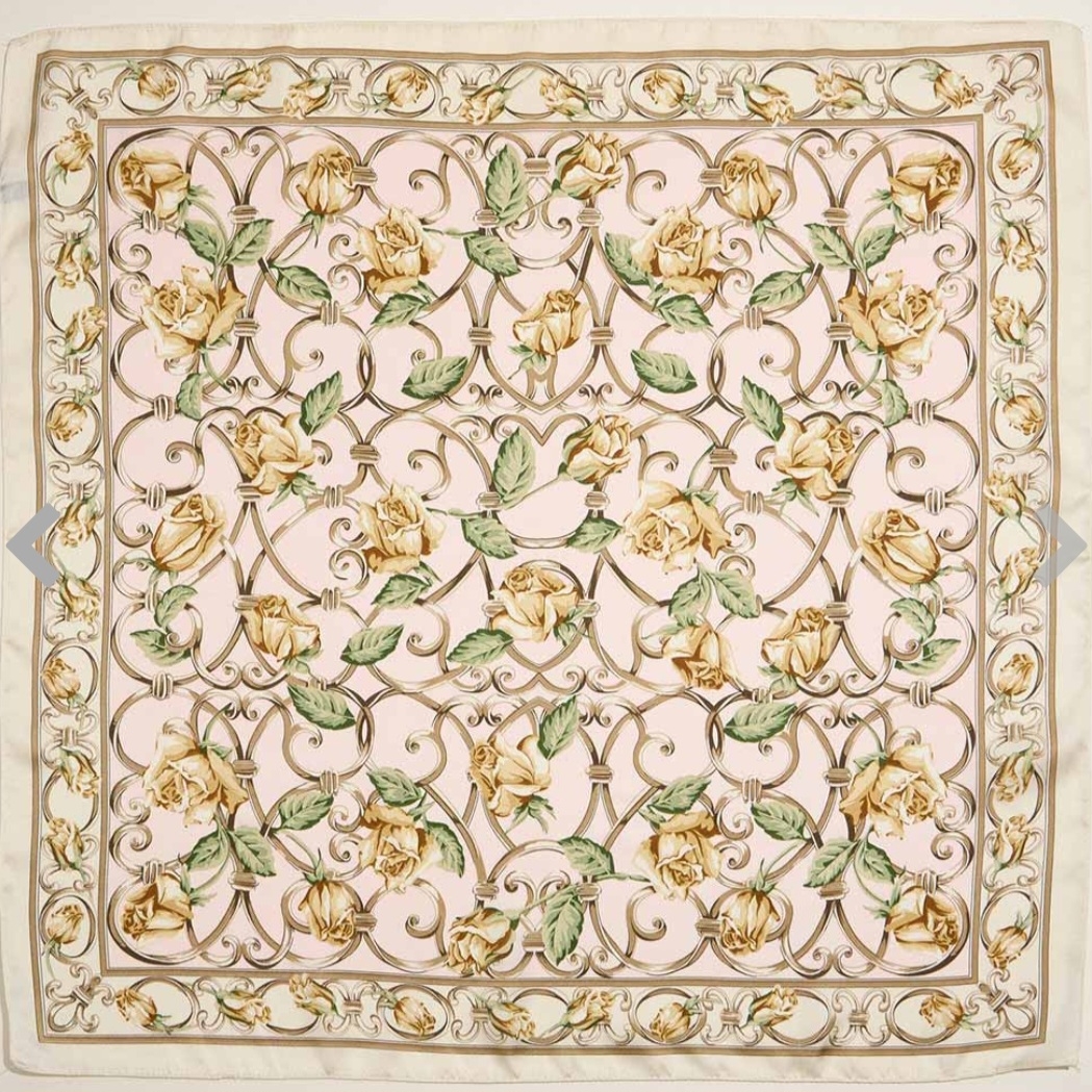 Floral Silk Scarf With Pink And Green Accents